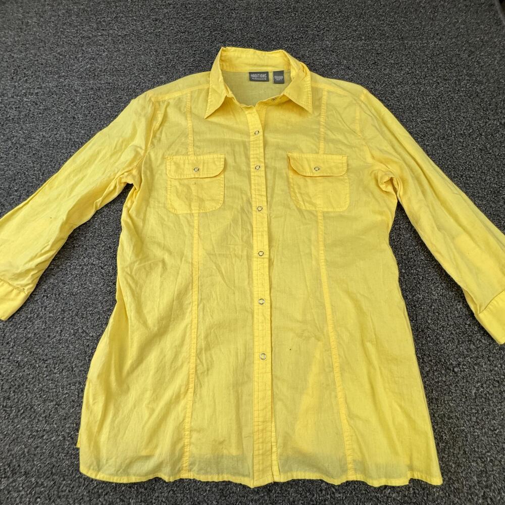 Additions By Chico's Button-Up Tunic Womens 1 Yellow Collared Long Sleeve